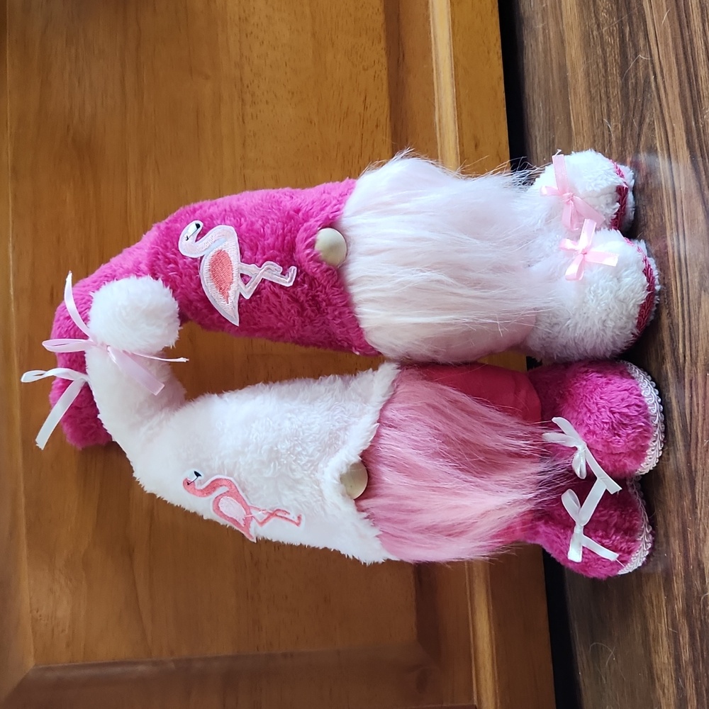 Pair of pink flamingo themed gnomes